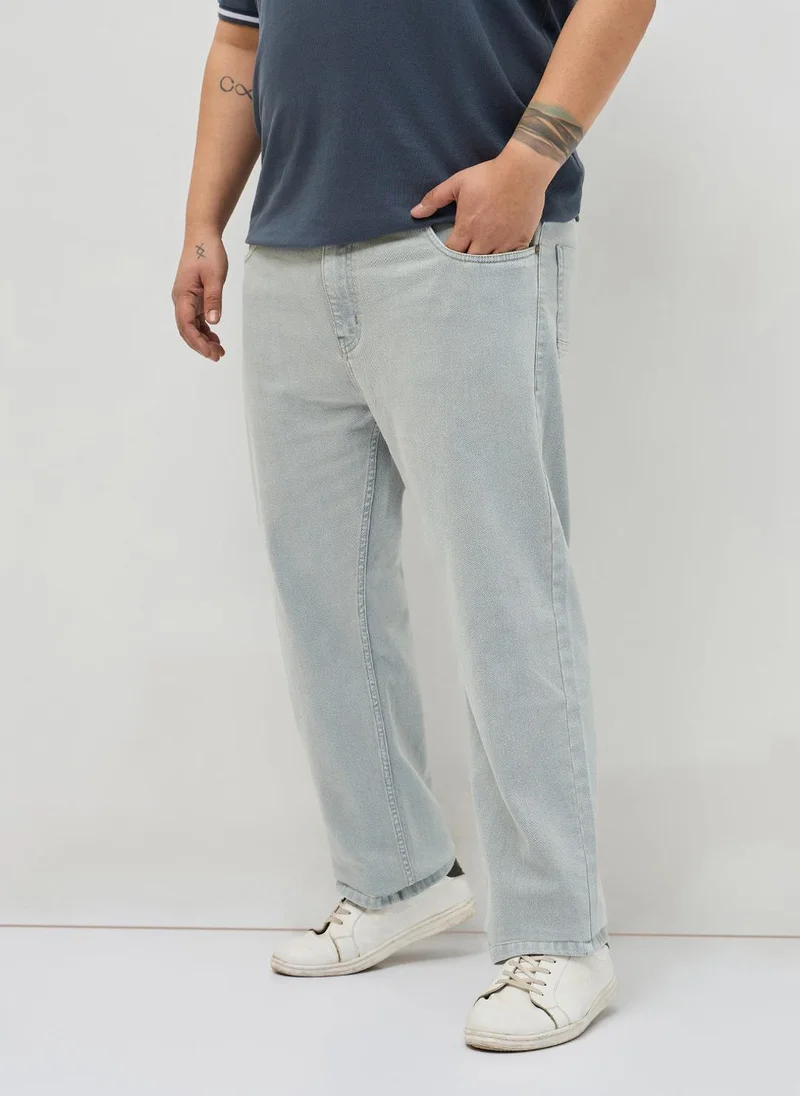 أوربانو فاشن Urbano Plus Men's Ice Grey Regular Fit Heavy Washed Denim Jeans Stretchable